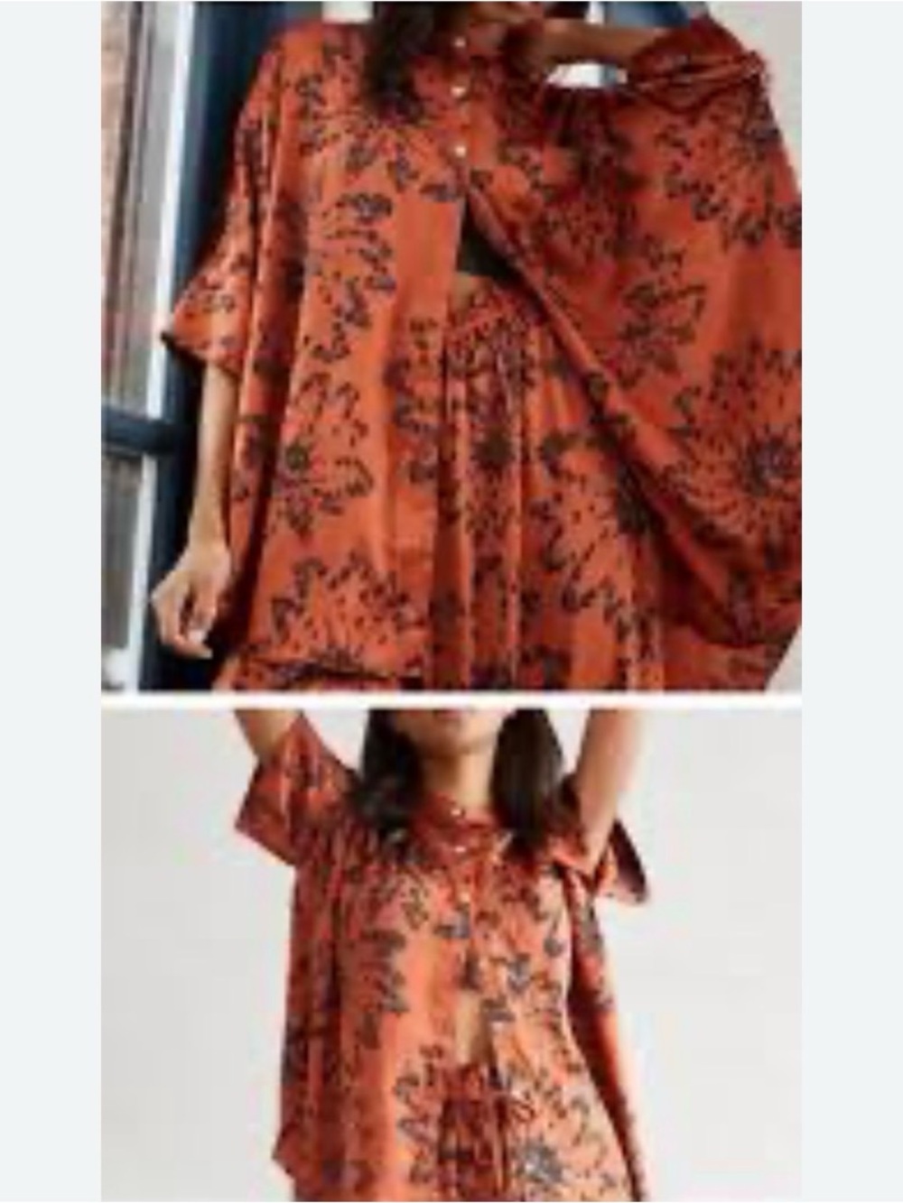 EUC FREE PEOPLE Rust Orange Floral LONG SHIRT/sleep shirt
